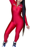 Red Fashion Casual Solid Polyester Long Sleeve Turndown Collar Jumpsuits