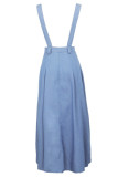Blue Denim Bib pants Sleeveless High Patchwork Solid A-line skirt Pants Skirts