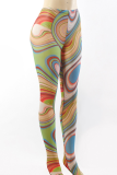 Red Sexy Print See-through Skinny High Waist Pencil Full Print Bottoms