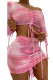 Pink Milk Silk Fashion Sexy adult Ma'am Print Two Piece Suits pencil Long Sleeve Two Pieces