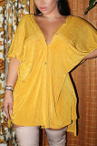 Grey Fashion Casual Solid Basic V Neck Shirt Dress