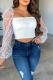 White Wrapped chest Long Sleeve Dot Patchwork Mesh Solid perspective