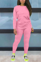 Pink Polyester Fashion Casual adult Ma'am Solid Two Piece Suits Straight Long Sleeve Two Pieces