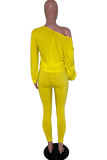 Yellow Fashion Casual adult Ma'am Solid Two Piece Suits pencil Long Sleeve Two Pieces