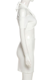 White Sexy Solid Split Joint Off the Shoulder Short Sleeve Two Pieces