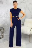 Black Polyester Fashion Sexy Bandage Patchwork Solid Loose Short Sleeve Two-piece Pants Set