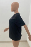 Black Fashion Casual Print Basic O Neck T-Shirts