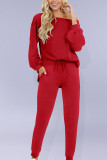 Red Sexy Solid Split Joint O Neck Long Sleeve Regular Two Pieces