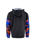 Black Street Print Draw String Hooded Collar Tops