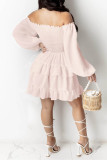 Pink Sexy Casual Solid Hollowed Out Off the Shoulder Long Sleeve Dresses