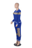 Colorful Blue Sexy Solid Patchwork O Neck Long Sleeve Two Pieces