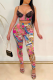 Pink Print Patchwork Spaghetti Strap Sleeveless Two Pieces