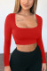 Red Sexy Solid Patchwork Backless Square Collar Tops