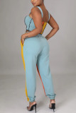 Powder Blue Casual Sportswear Solid Patchwork Spaghetti Strap Sleeveless Two Pieces