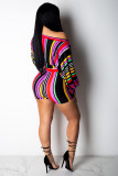Multi-color Sexy Fashion Striped Print Patchwork Straight Two-Piece Short Set