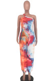 Multi-color street Print Tie-dyed Sleeveless one shoulder collar Jumpsuits
