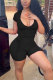 Black Fashion Sexy Patchwork bandage Solid Short Sleeve V Neck Rompers