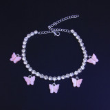 White Fashion Rhinestone Butterfly Anklet