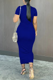 Red Fashion Sexy Solid Ripped Hollowed Out O Neck Short Sleeve Dress