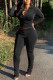 Black Casual Solid Patchwork O Neck Long Sleeve Two Pieces