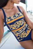 Blue Sexy Print Patchwork Swimwears