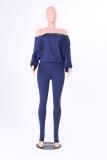 Color blue Polyester Europe and America Fashion adult Solid Two Piece Suits Patchwork backless pencil Long Slee