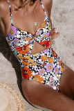 Red Sexy Print Hollowed Out Split Joint Swimwears
