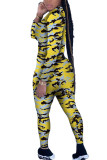 Yellow Polyester Fashion Sexy adult Ma'am Camouflage Two Piece Suits pencil Long Sleeve Two Pieces