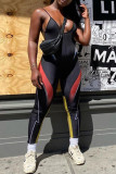 Black Sexy Sportswear Print Backless V Neck Skinny Sling Jumpsuits