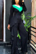 Black Fashion Casual Patchwork O Neck Regular Jumpsuits