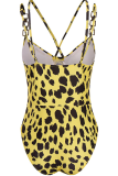 Yellow Sexy Print Patchwork Chains Swimwears Two Pieces