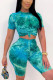 Green Fashion Casual adult Ma'am O Neck Print Two Piece Suits Stitching Plus Size
