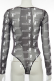 Black Sexy Print Split Joint O Neck Skinny Jumpsuits