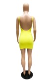 Yellow Fashion Sexy Solid Basic O Neck Vest Dress