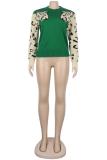 Red Polyester O Neck Long Sleeve Animal Prints Solid Patchwork