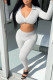 Grey Fashion Casual Solid Basic V Neck Long Sleeve Two Pieces