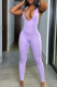 Purple Sexy Sportswear Solid Backless V Neck Skinny Jumpsuits