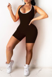 Red Casual Sportswear Solid Backless O Neck Skinny Romper