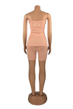 Red Sexy Casual Solid Backless Slit Strapless Sleeveless Two Pieces