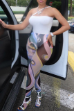 Multicolor Casual Print Patchwork Skinny High Waist Pencil Full Print Bottoms