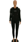 Black Polyester Celebrities Embroidery Patchwork Two Piece Suits Letter pencil Long Sleeve Two-piece Pant