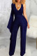 Blue Sexy Solid V Neck Straight Jumpsuits