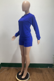 Royal Blue Casual Solid Split Joint O Neck Long Sleeve Two Pieces