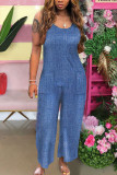 Blue Fashion Casual Solid Chemical fiber blend Sleeveless O Neck Jumpsuits