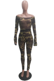 Red Sexy Print Hollowed Out Bateau Neck Skinny Jumpsuits