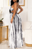 Gray Green Sexy Print Hollowed Out Spaghetti Strap Irregular Dress Dresses
