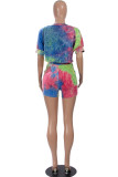 Leopard print Fashion Sexy Tie Dye Two Piece Suits pencil Short Sleeve Two Pieces