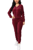 Wine Red Polyester Fashion Casual adult Ma'am Patchwork Solid Two Piece Suits Straight Long Sleeve Two Pieces