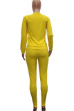 Yellow Polyester Fashion Casual adult Ma'am Print Two Piece Suits pencil Long Sleeve Two Pieces