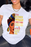 White Fashion Casual Print Basic O Neck T-Shirts